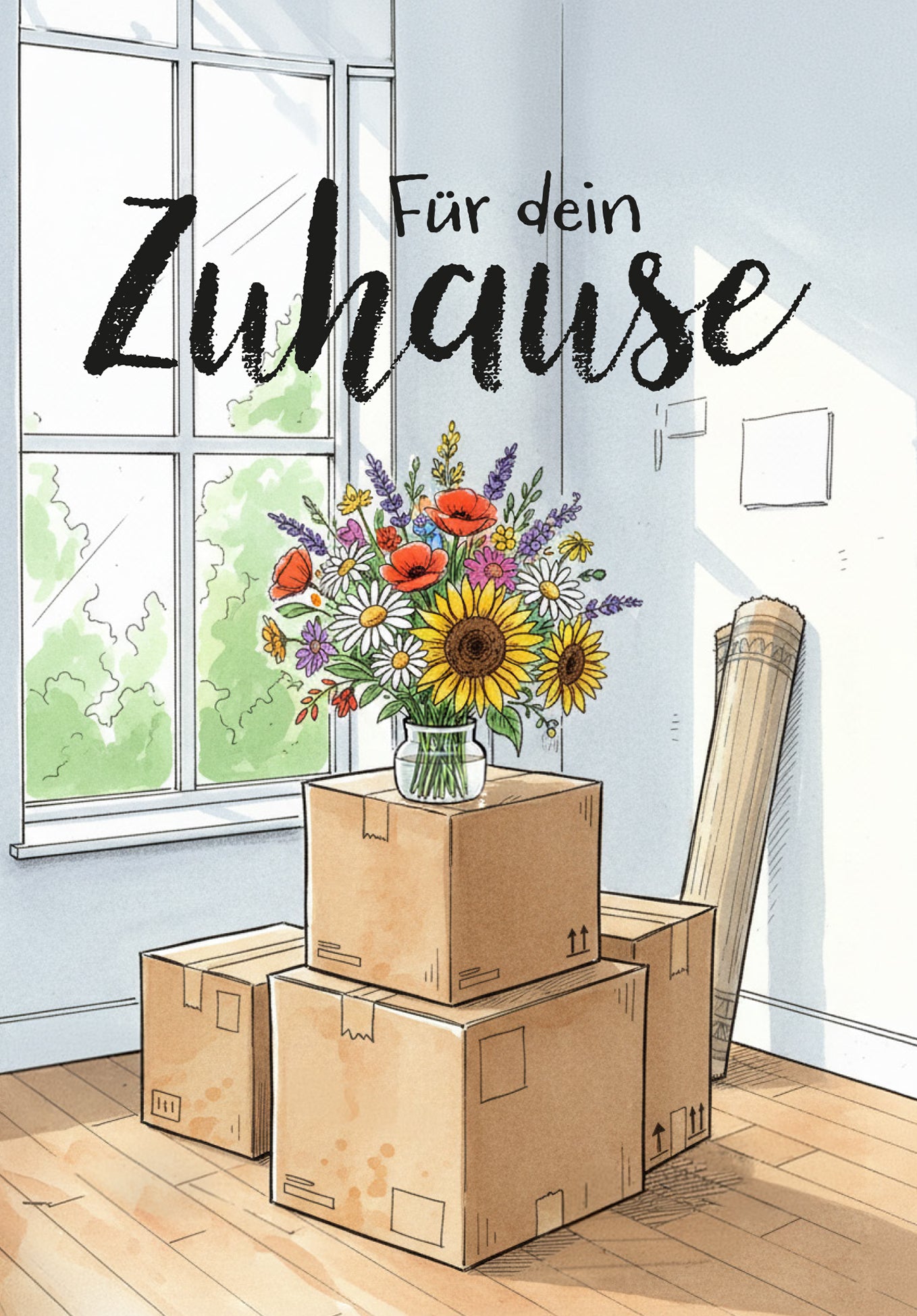 Wunschgutschein Für dein Zuhause - Blumenstrauß und Kartons PDF – Geschenkgutschein Ansicht 2
