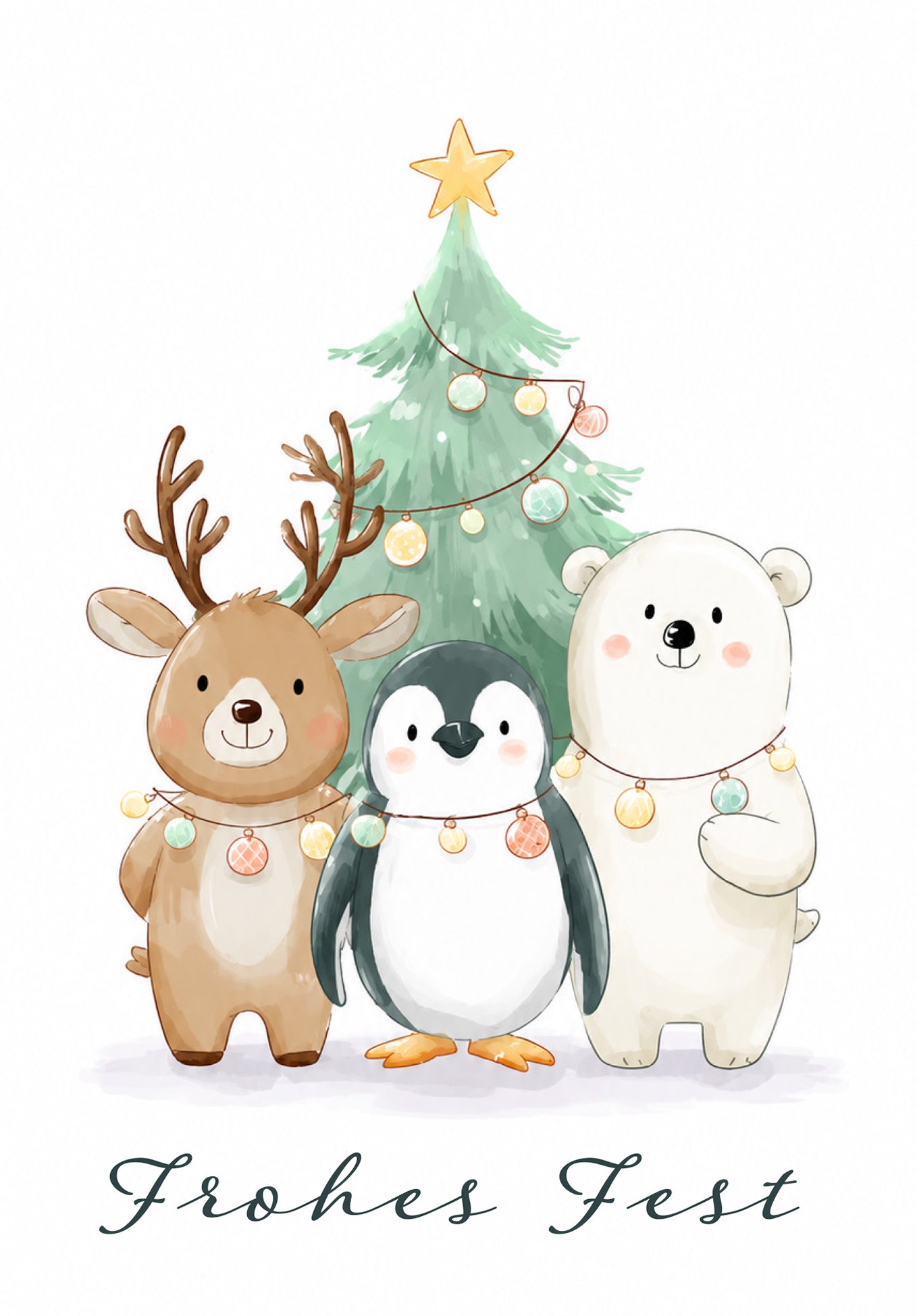 Wunschgutschein Frohes Fest - Tiere und Tannenbaum PDF – Geschenkgutschein Ansicht 2