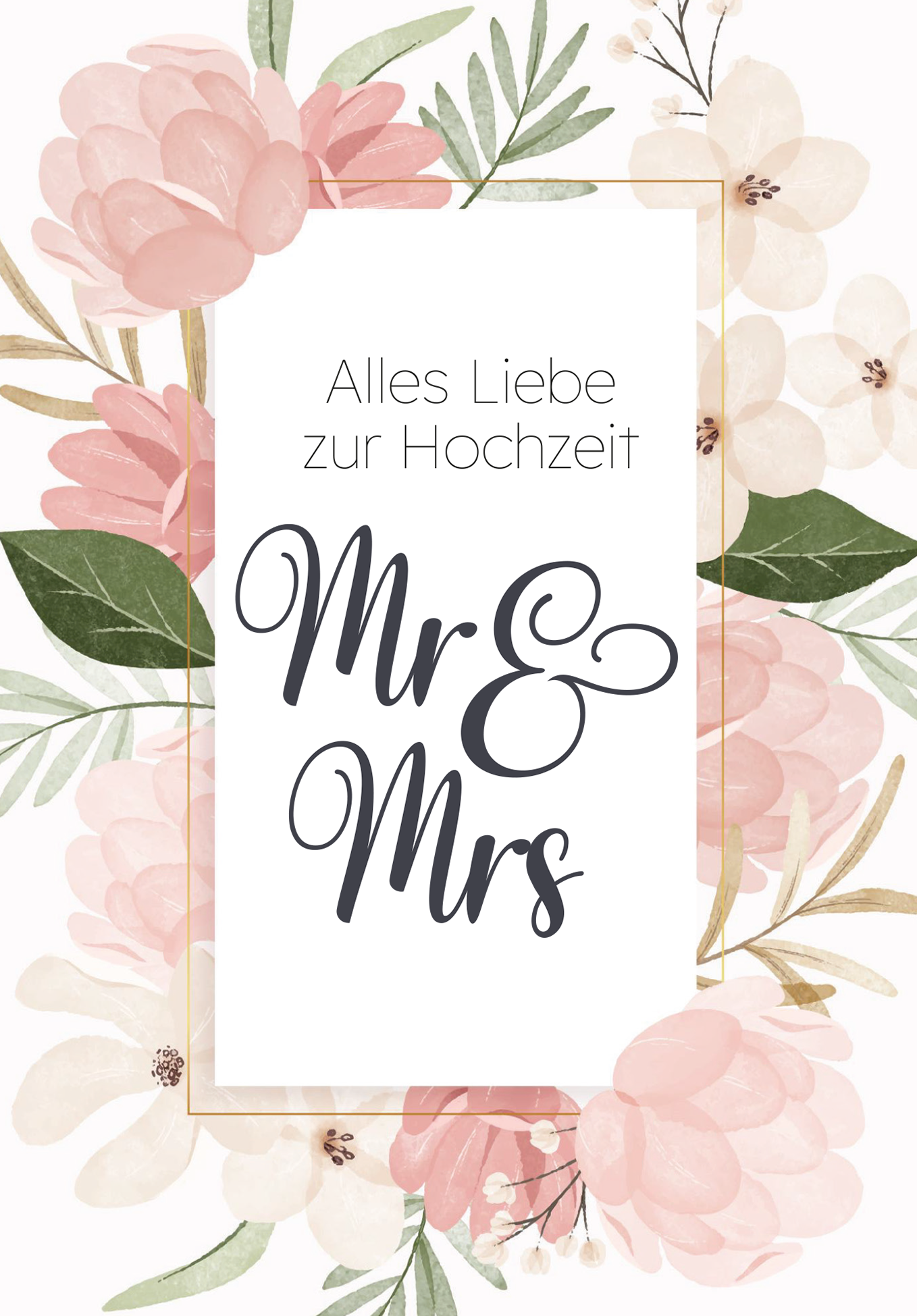 Wunschgutschein Alles Liebe zur Hochzeit Mr & Mrs - Blumen Rosa PDF – Geschenkgutschein Ansicht 2