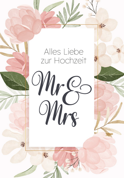 Wunschgutschein Alles Liebe zur Hochzeit Mr & Mrs - Blumen Rosa PDF – Geschenkgutschein Ansicht 2