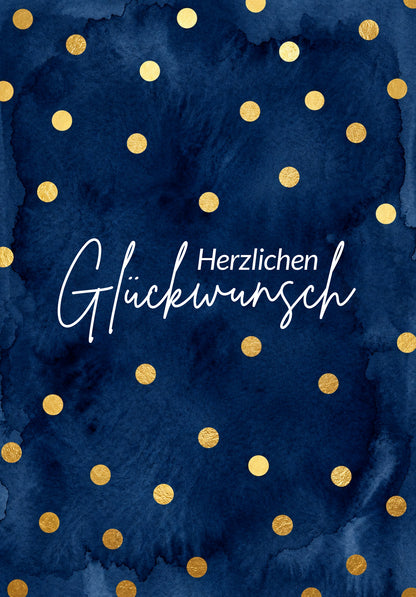 Wunschgutschein Herzlichen Glückwunsch - Punkte Gold Blau – Geschenkgutschein Ansicht 2