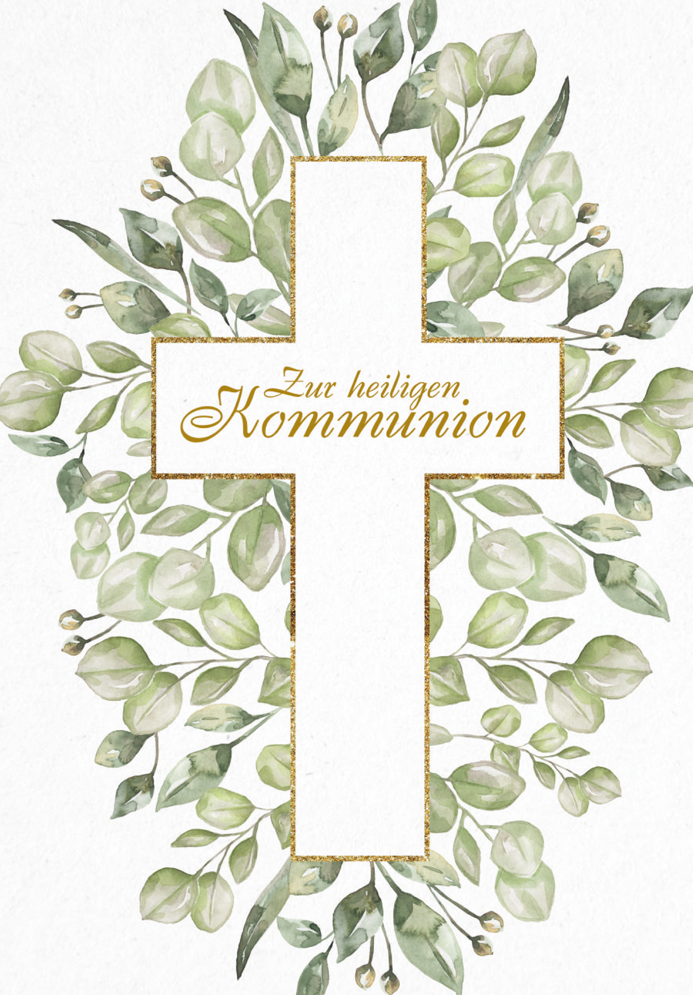 Wunschgutschein Zur heiligen Kommunion - Kreuz Blätter PDF – Geschenkgutschein Ansicht 2