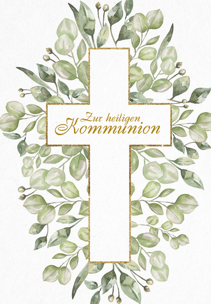 Wunschgutschein Zur heiligen Kommunion - Kreuz Blätter PDF – Geschenkgutschein Ansicht 2