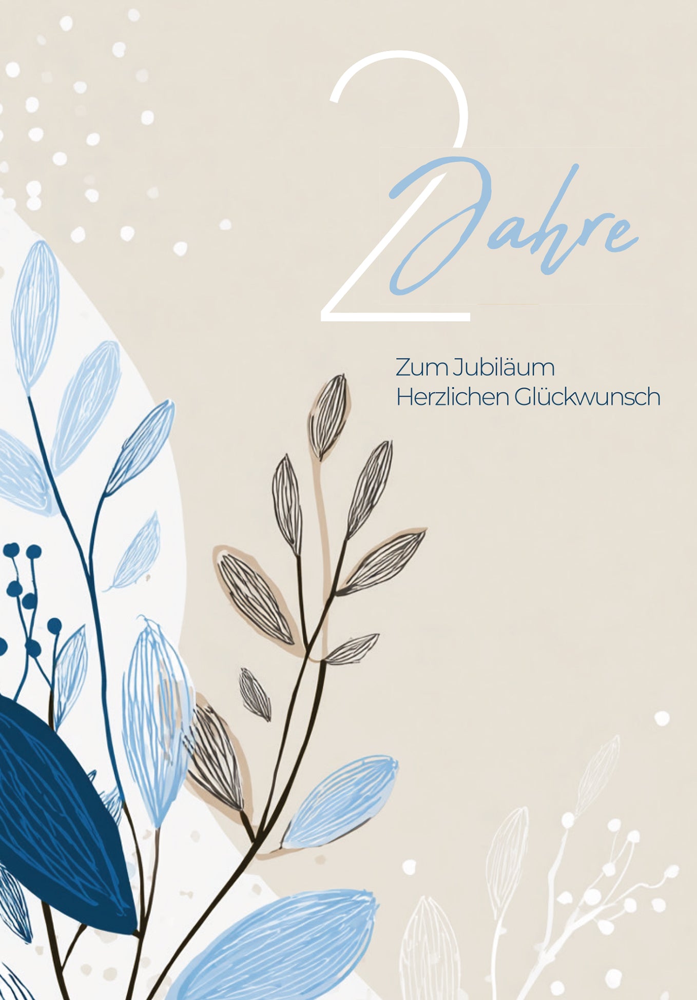 Wunschgutschein 2 Jahre - Blätter Beige - Blau – Geschenkgutschein Ansicht 2