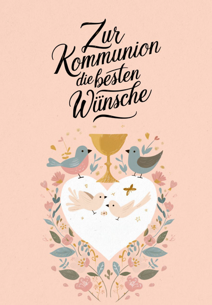 Wunschgutschein Zur Kommunion - Herz Vögel PDF – Geschenkgutschein Ansicht 2
