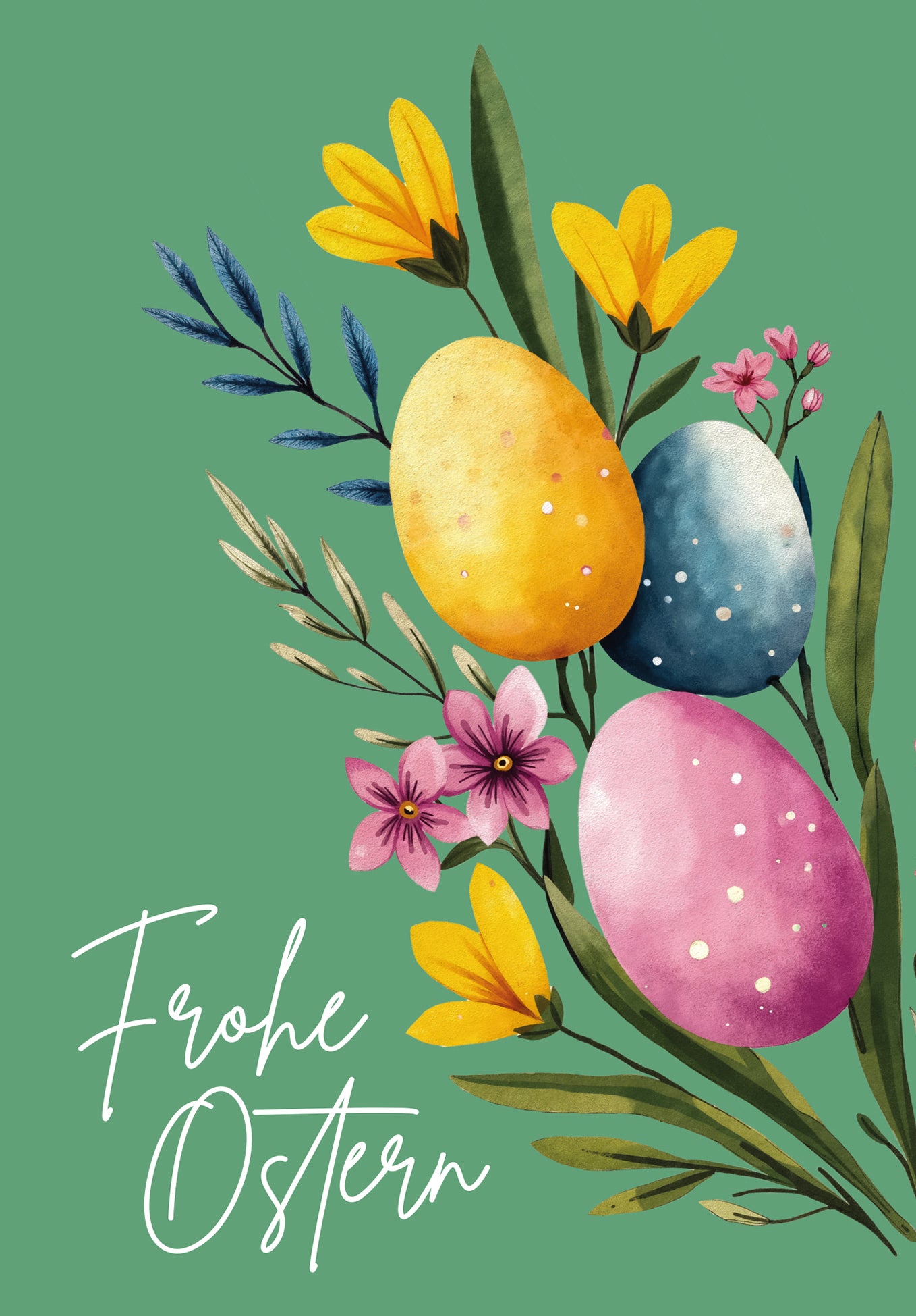 Wunschgutschein Frohe Ostern - Eier und Blumen Grün PDF – Geschenkgutschein Ansicht 2