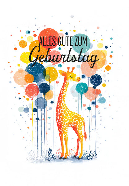 Wunschgutschein Alles Gute zum Geburtstag - Giraffe und Ballons – Geschenkgutschein Ansicht 2