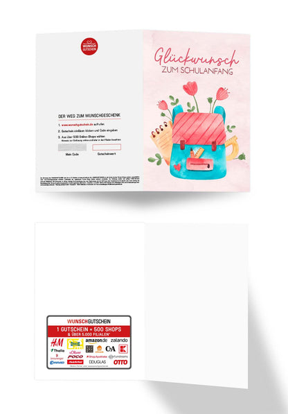 Wunschgutschein Glückwunsch Schulanfang - Rucksack mit Blumen PDF – Geschenkgutschein Ansicht 3