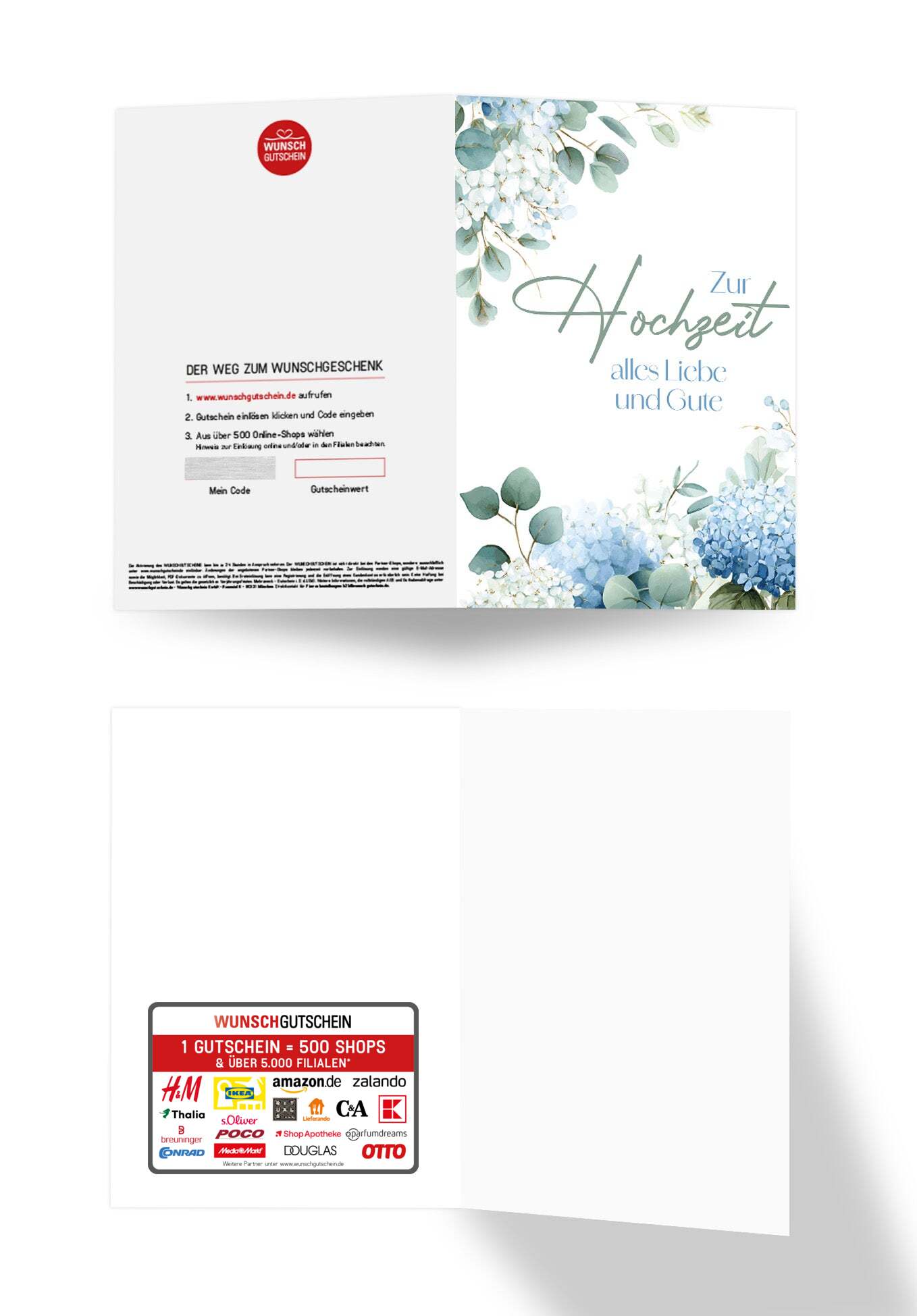 Wunschgutschein Zur Hochzeit alles Liebe und Gute - Hortensien Blau – Geschenkgutschein Ansicht 3