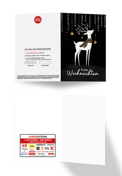 Wunschgutschein Frohe Weihnachten - Rentier Schwarz Weiß Gold PDF – Geschenkgutschein Ansicht 3