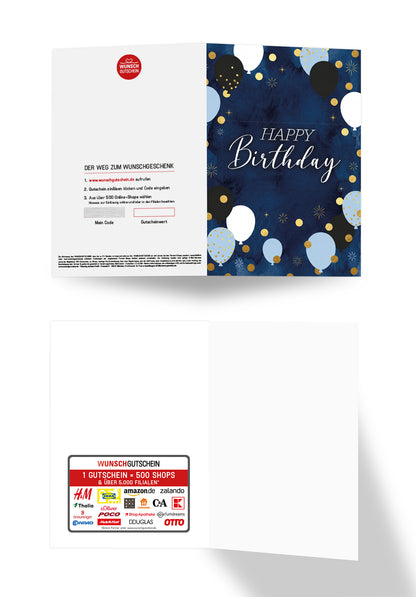 Wunschgutschein Happy Birthday - Ballons Punkte Gold – Geschenkgutschein Ansicht 3