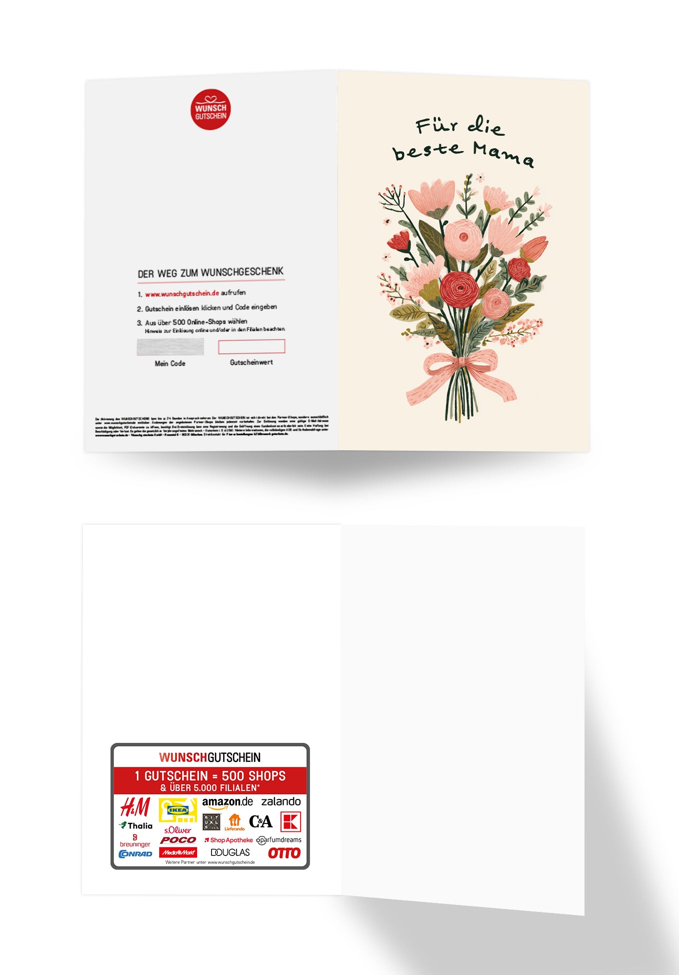 Wunschgutschein Für die beste Mama - Blumenstrauß Beige PDF – Geschenkgutschein Ansicht 3