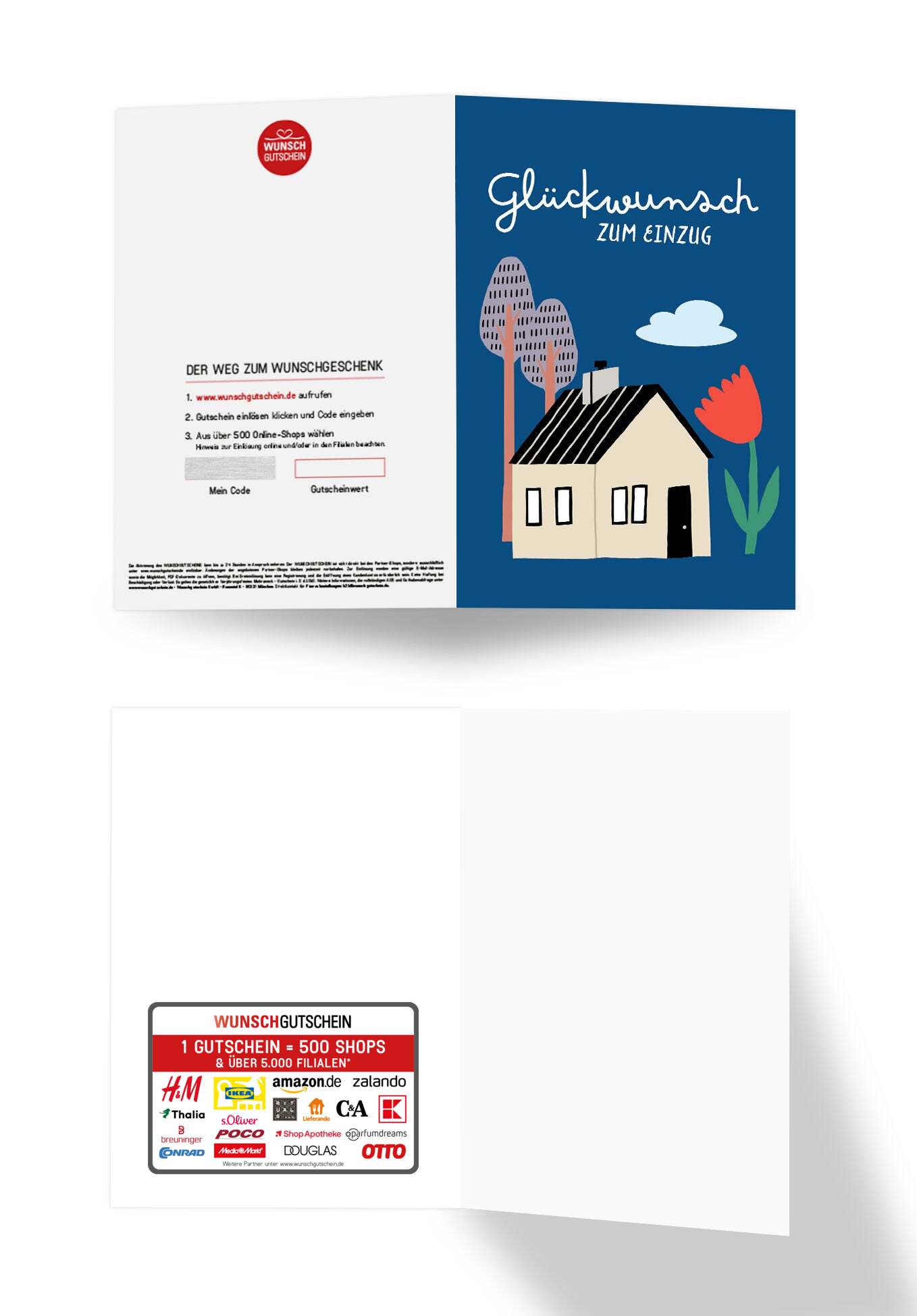 Wunschgutschein Glückwunsch zum Einzug - Haus Blume Blau – Geschenkgutschein Ansicht 3