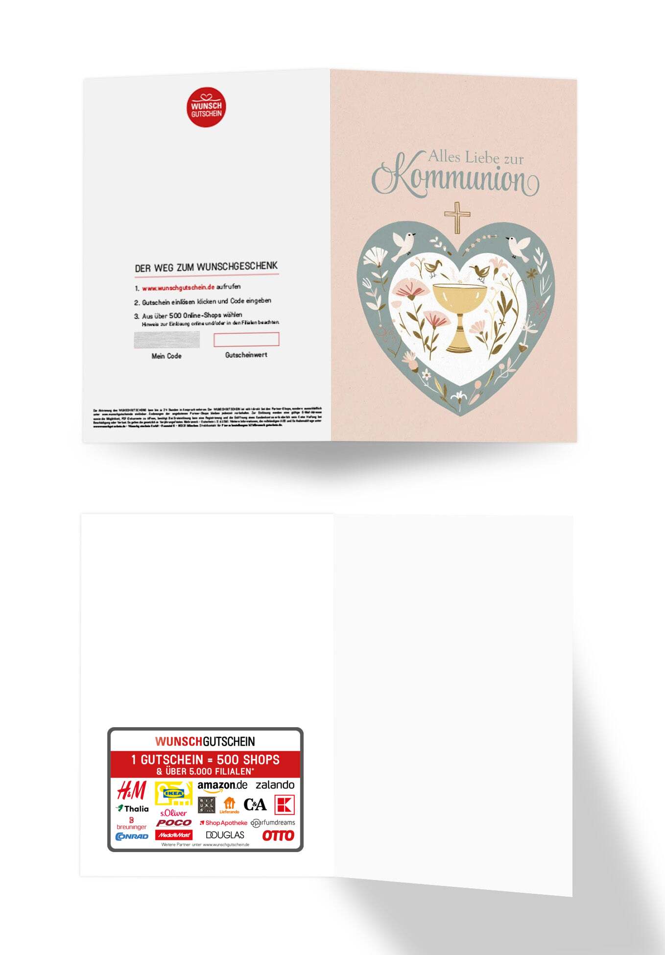 Wunschgutschein Alles Liebe zur Kommunion - Herz Vögel PDF – Geschenkgutschein Ansicht 3