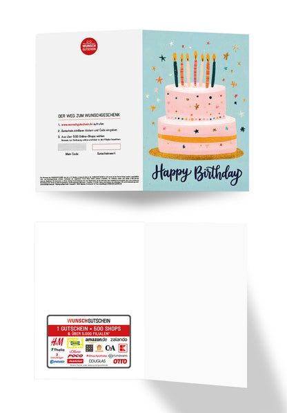 Wunschgutschein Happy Birthday - Torte Blau Pink PDF – Geschenkgutschein Ansicht 3