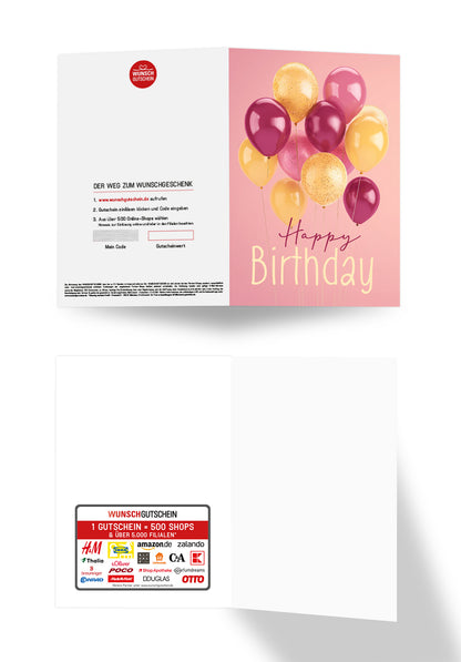 Wunschgutschein Happy Birthday - Ballons Pink Gelb – Geschenkgutschein Ansicht 3