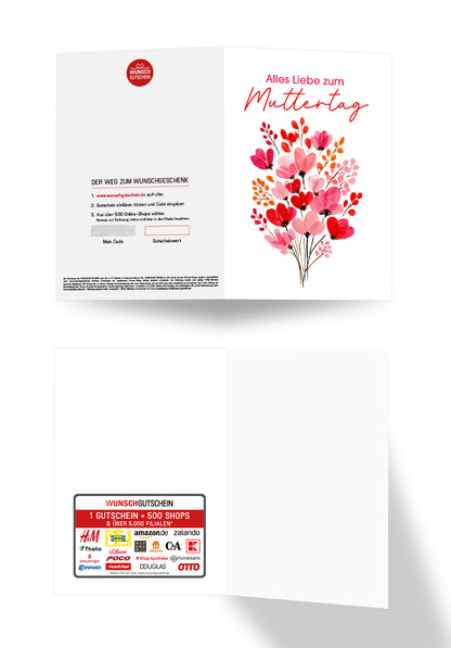 Wunschgutschein Alles Liebe zum Muttertag - Blumenstrauß Rosa Rot – Geschenkgutschein Ansicht 3