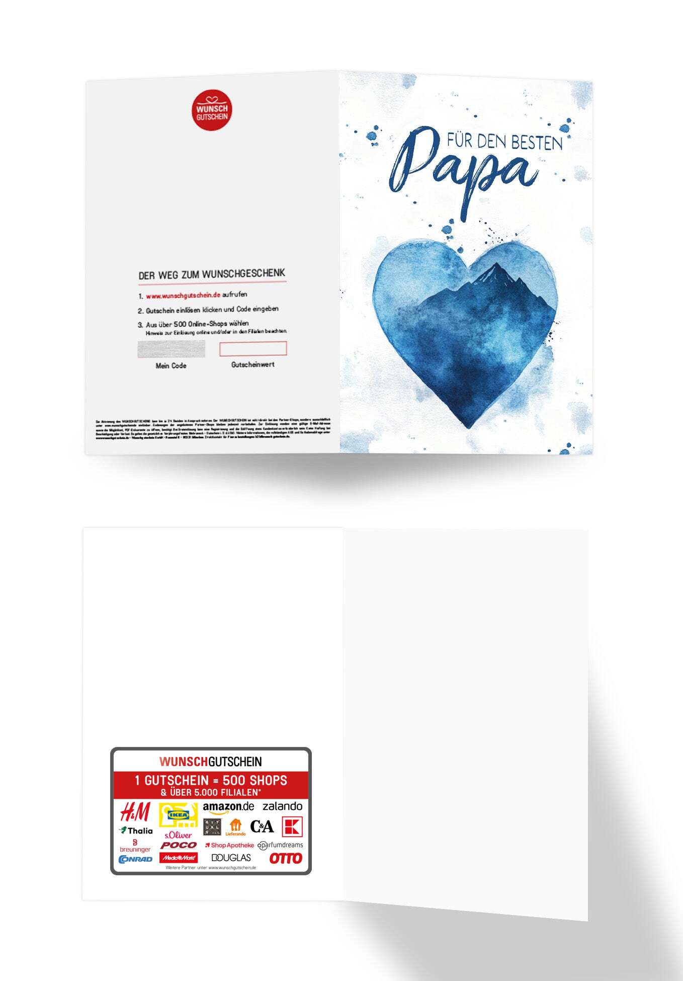 Wunschgutschein Für den besten Papa - Aquarellherz blau – Geschenkgutschein Ansicht 3