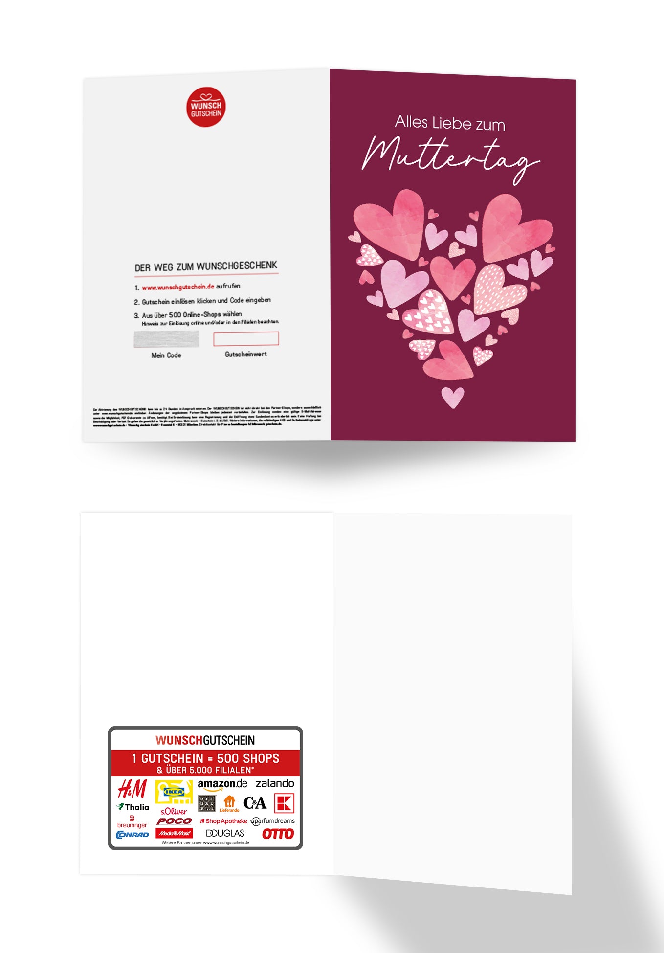 Wunschgutschein Alles Liebe zum Muttertag - Herzen Burgunderrot PDF – Geschenkgutschein Ansicht 3