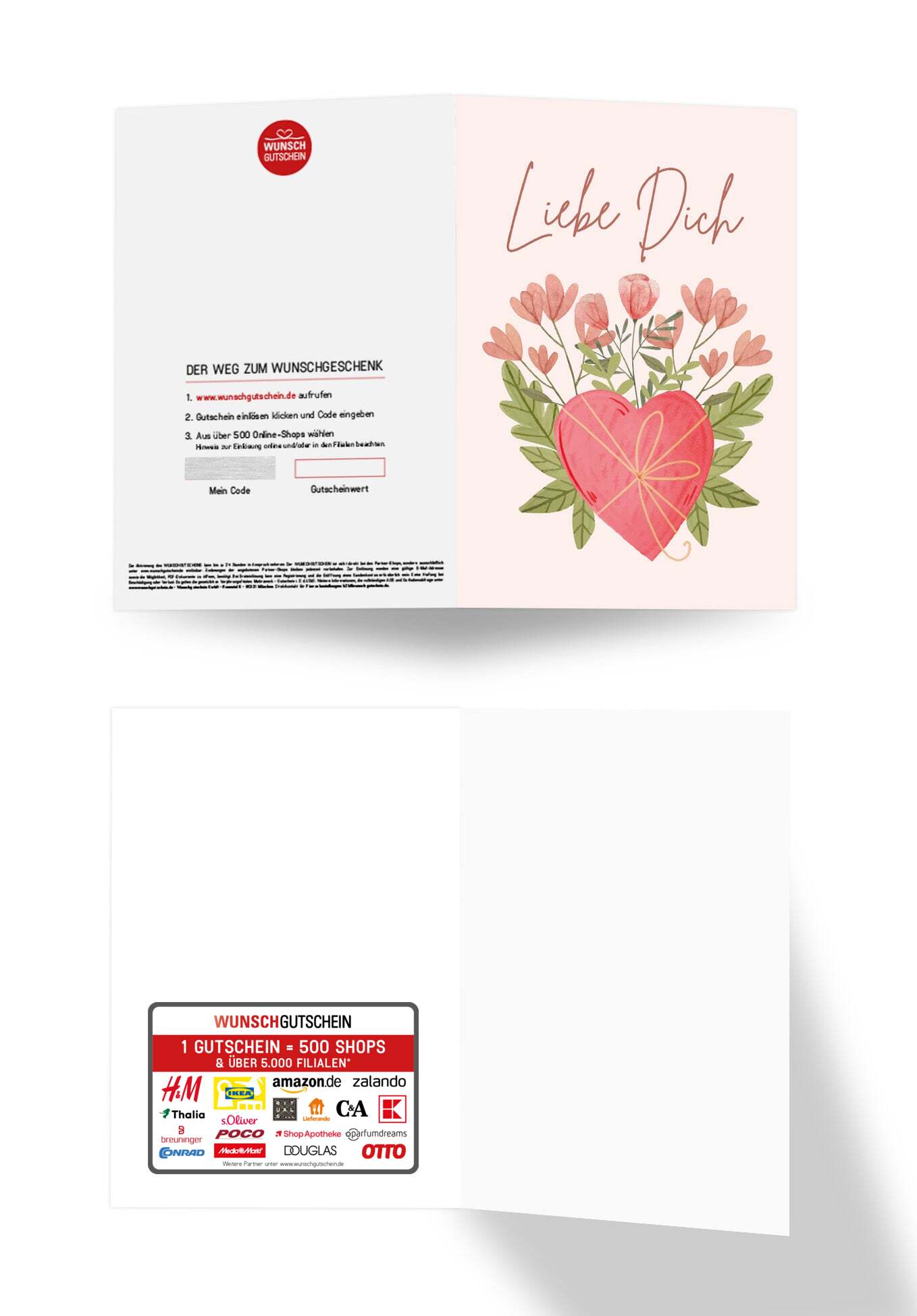 Wunschgutschein Liebe Dich - Herz mit Blumen – Geschenkgutschein Ansicht 3