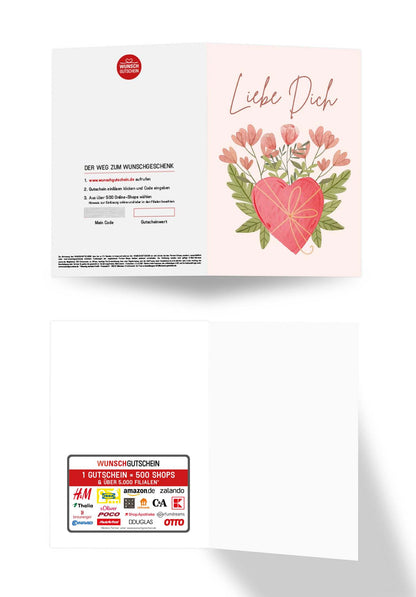 Wunschgutschein Liebe Dich - Herz mit Blumen – Geschenkgutschein Ansicht 3