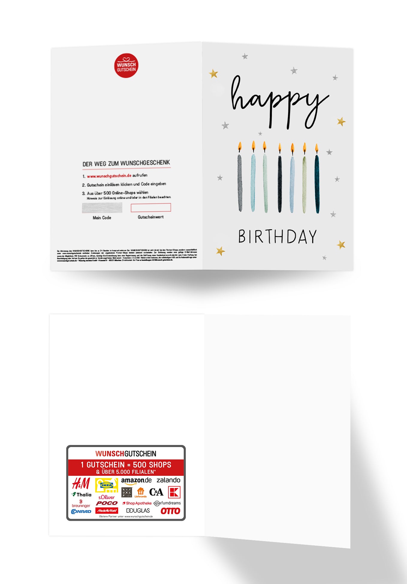 Wunschgutschein Happy Birthday - Kerzen Blau Sterne – Geschenkgutschein Ansicht 3