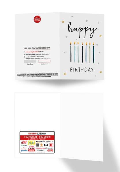 Wunschgutschein Happy Birthday - Kerzen Blau Sterne – Geschenkgutschein Ansicht 3