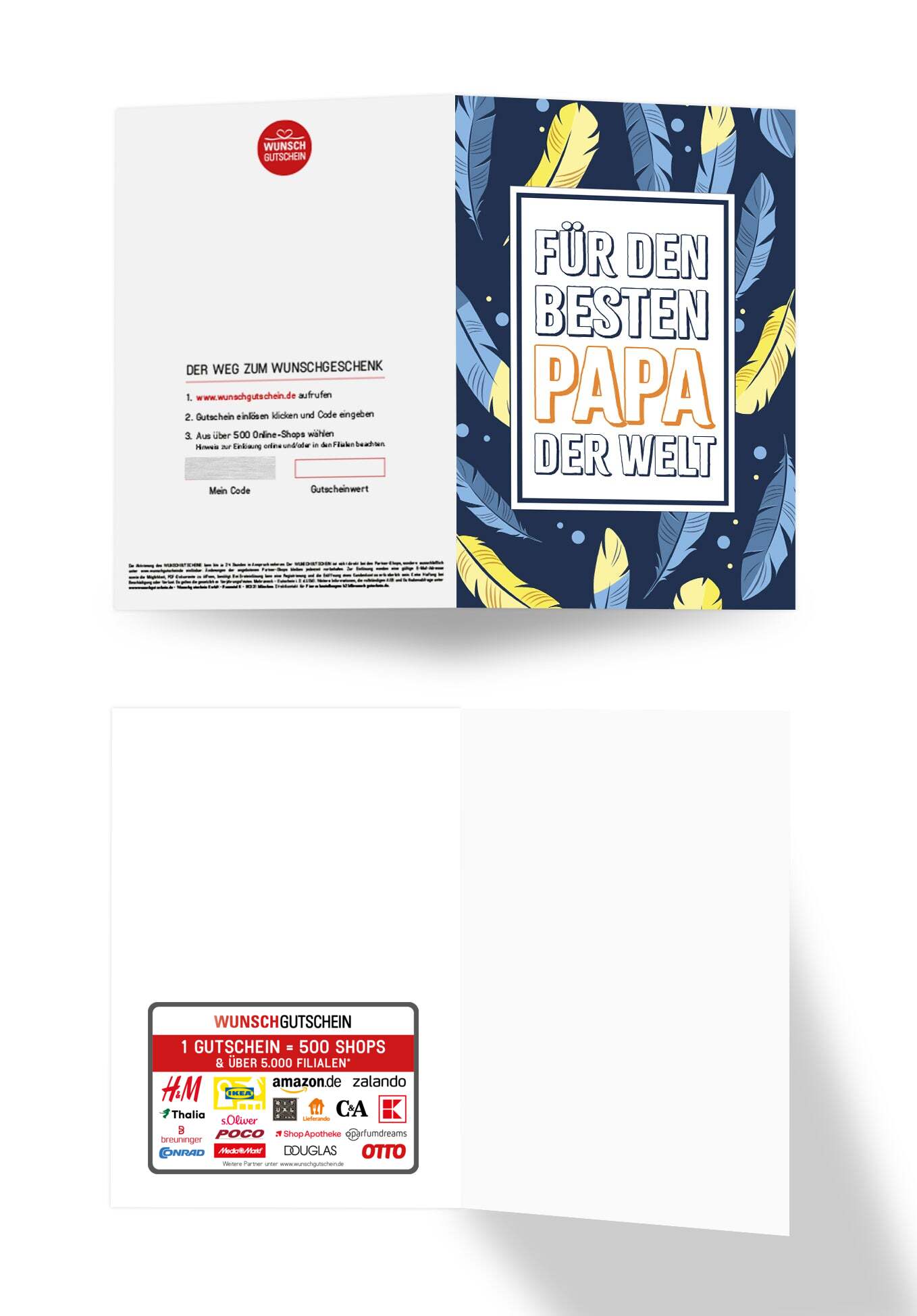 Wunschgutschein Für den besten Papa der Welt - Federn Blau Gelb – Geschenkgutschein Ansicht 3