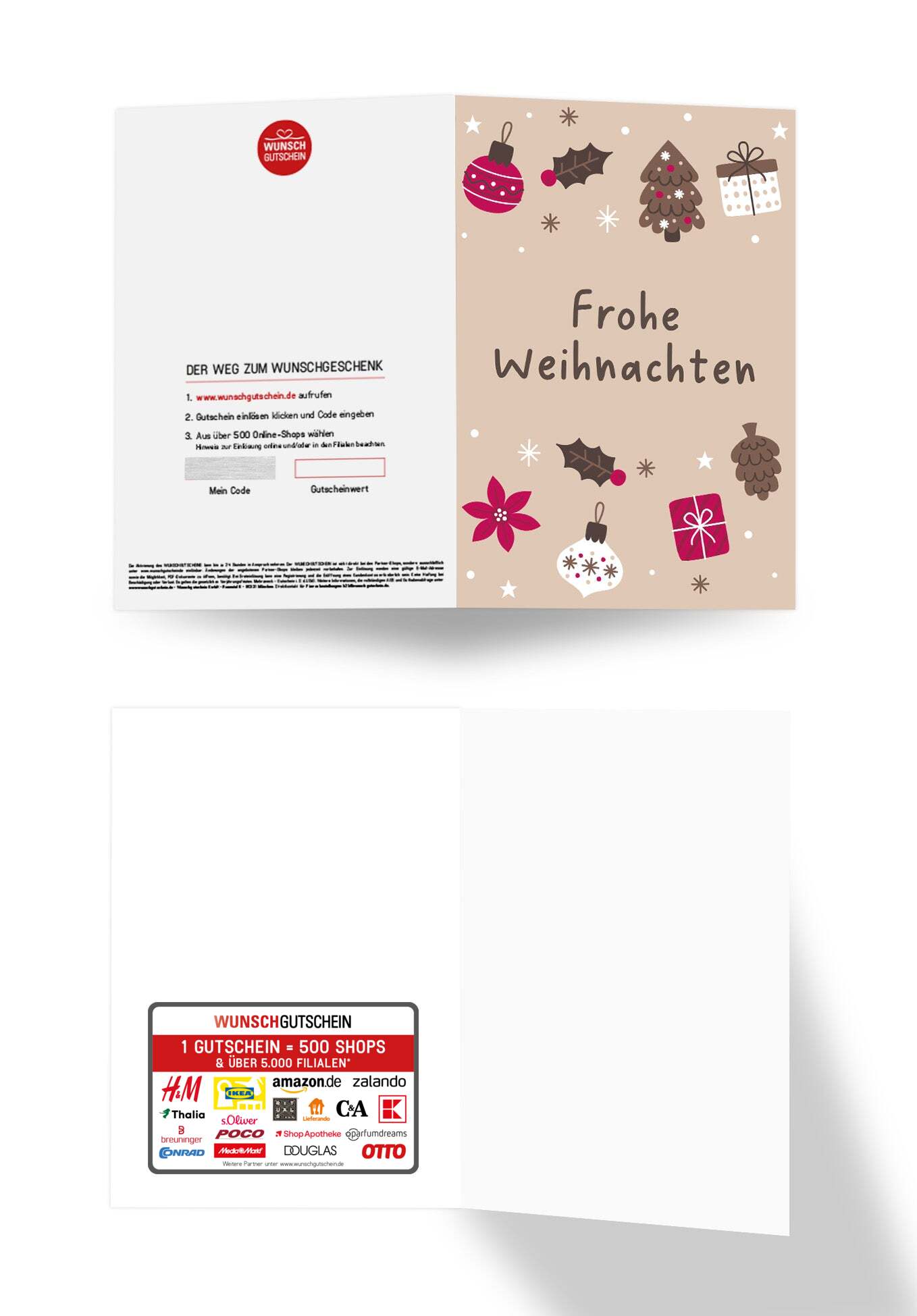 Wunschgutschein Frohe Weihnachten - Ornamente Beige – Geschenkgutschein Ansicht 3