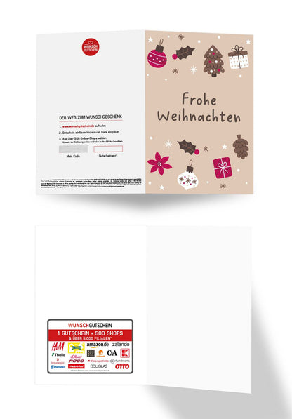 Wunschgutschein Frohe Weihnachten - Ornamente Beige – Geschenkgutschein Ansicht 3