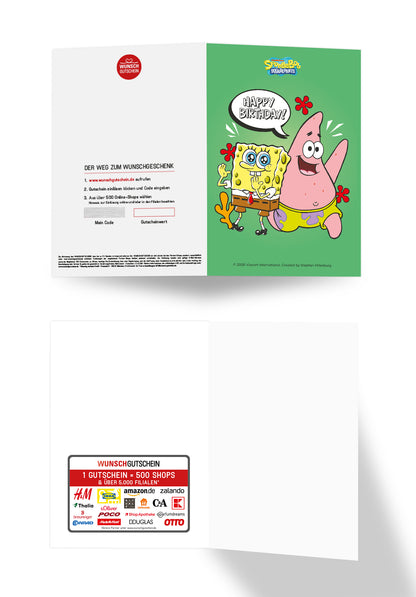 Wunschgutschein Spongebob - Happy Birthday - Spongebob und Patrick Grün PDF – Geschenkgutschein Ansicht 3