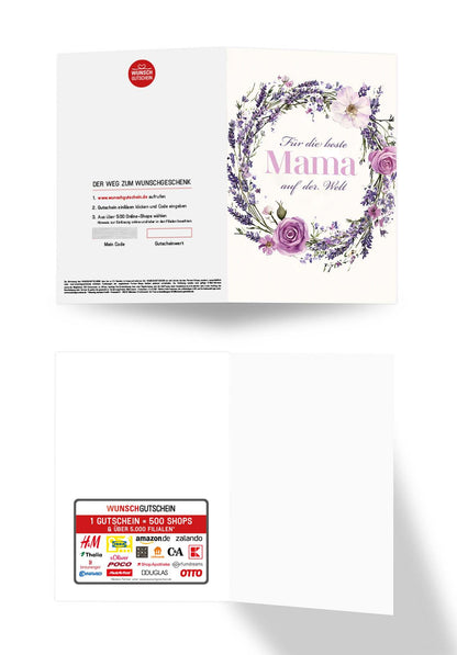 Wunschgutschein Für die beste Mama - Blumenkranz Lila – Geschenkgutschein Ansicht 3