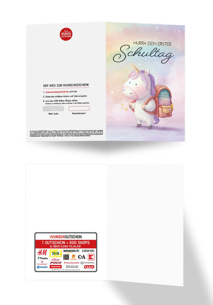 Wunschgutschein Hurra erster Schultag - Einhorn PDF – Geschenkgutschein Ansicht 3