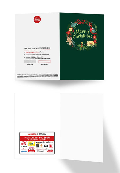Wunschgutschein Merry Christmas - Kranz Grün – Geschenkgutschein Ansicht 3