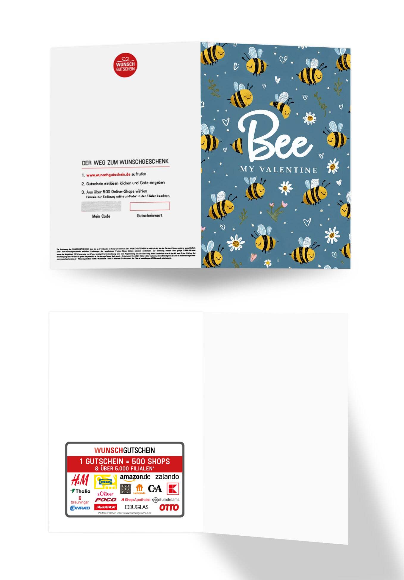 Wunschgutschein Bee my Valentine - Bienenmuster Blau PDF – Geschenkgutschein Ansicht 3