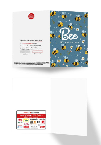 Wunschgutschein Bee my Valentine - Bienenmuster Blau PDF – Geschenkgutschein Ansicht 3