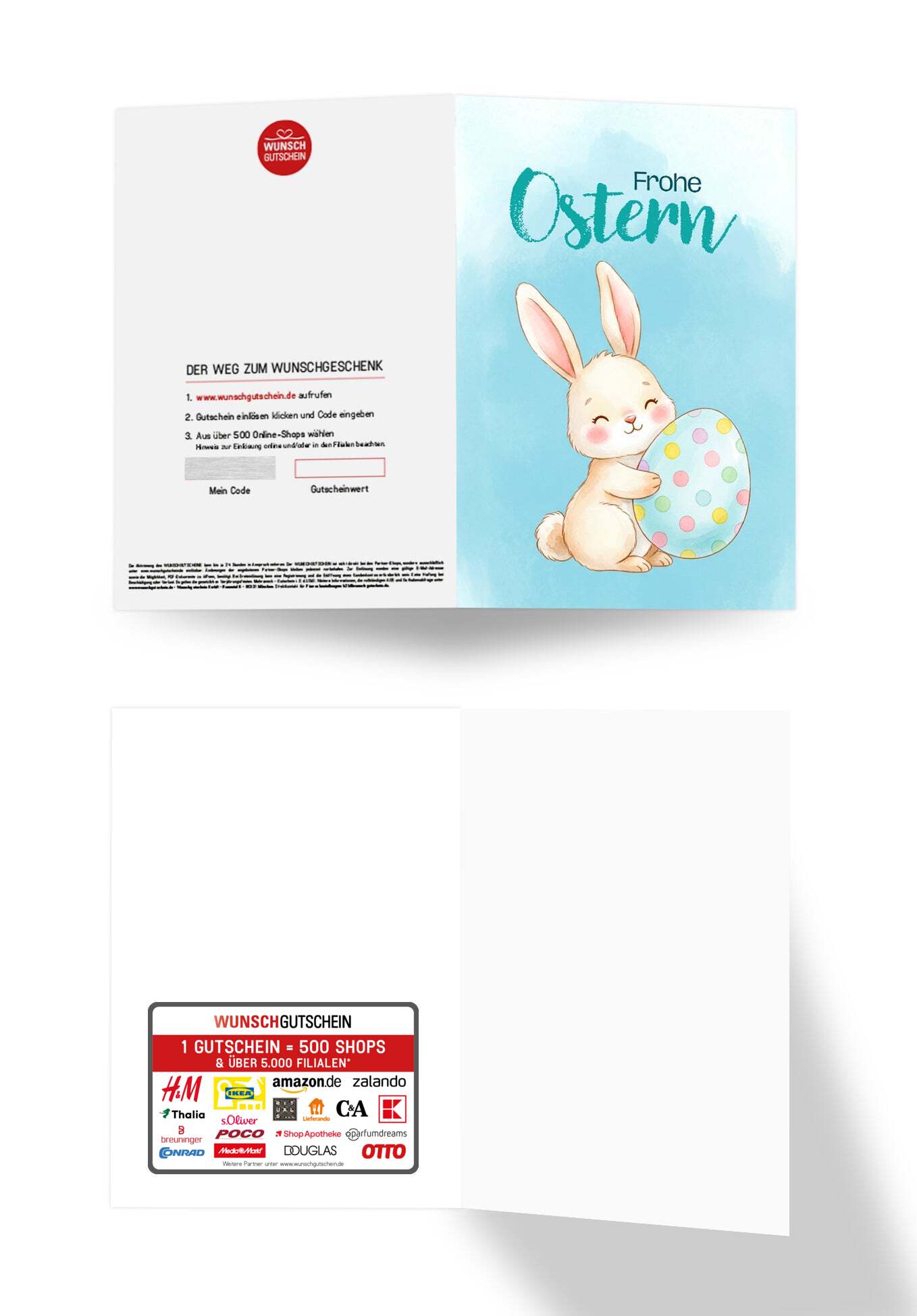 Wunschgutschein Frohe Ostern - Hase mit Ei Blau – Geschenkgutschein Ansicht 3