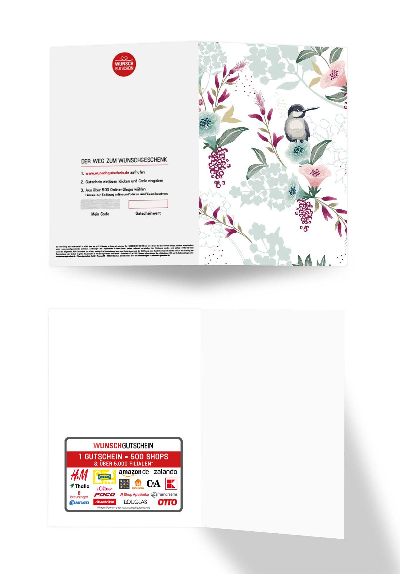 Wunschgutschein Vogel auf Blume – Geschenkgutschein Ansicht 3