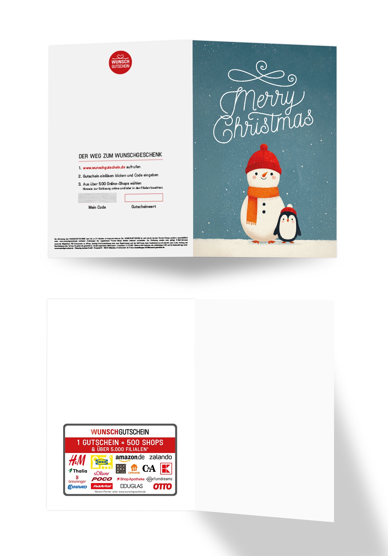Wunschgutschein Merry Christmas - Schneemann und Pinguin PDF – Geschenkgutschein Ansicht 3