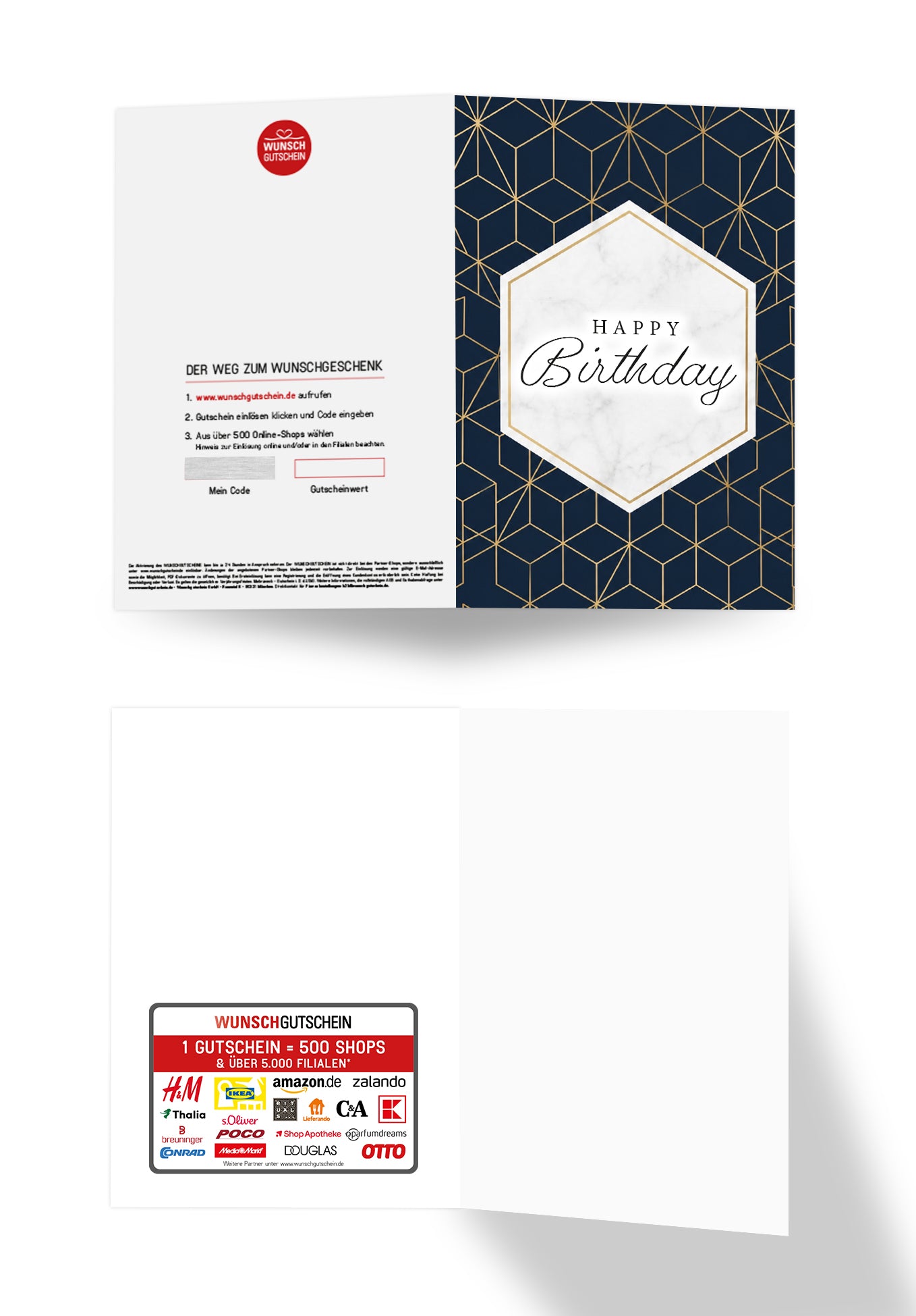 Wunschgutschein Happy Birthday - Muster Blau Gold PDF – Geschenkgutschein Ansicht 3