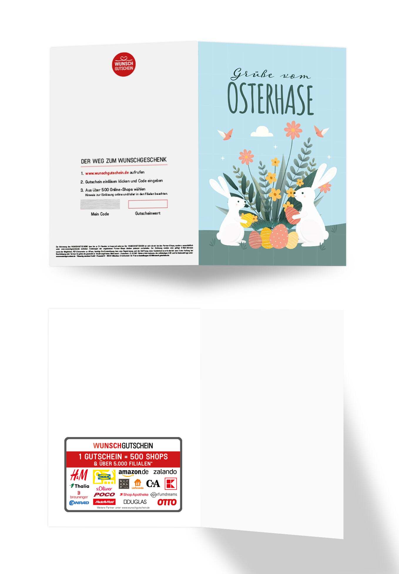 Wunschgutschein Grüße vom Osterhasen - Hase und Blumen PDF – Geschenkgutschein Ansicht 3