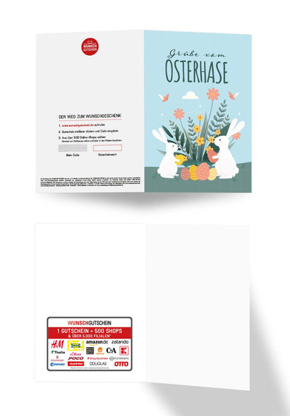 Wunschgutschein Grüße vom Osterhasen - Hase und Blumen PDF – Geschenkgutschein Ansicht 3