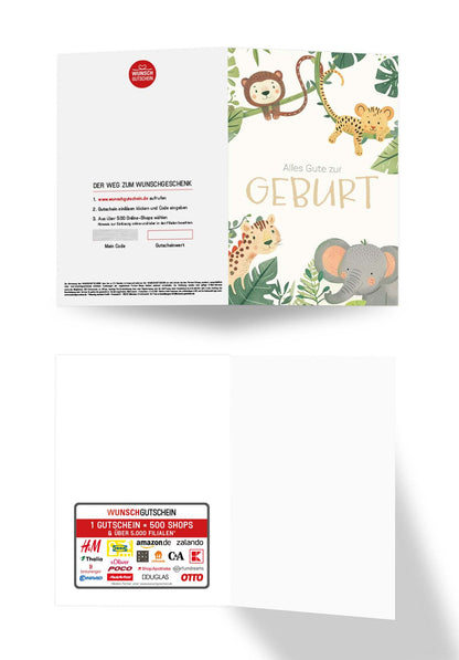 Wunschgutschein Alles Gute zur Geburt - Tiere Beige – Geschenkgutschein Ansicht 3