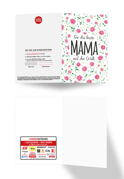 Wunschgutschein Für die beste Mama auf der Welt - Blumenmuster – Geschenkgutschein Ansicht 3