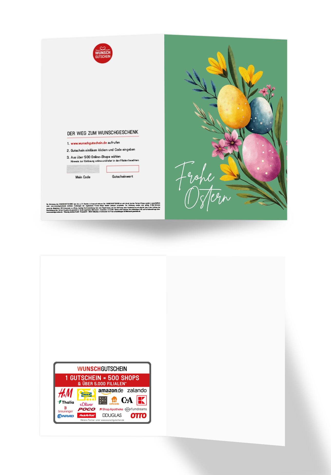 Wunschgutschein Frohe Ostern - Eier und Blumen Grün PDF – Geschenkgutschein Ansicht 3