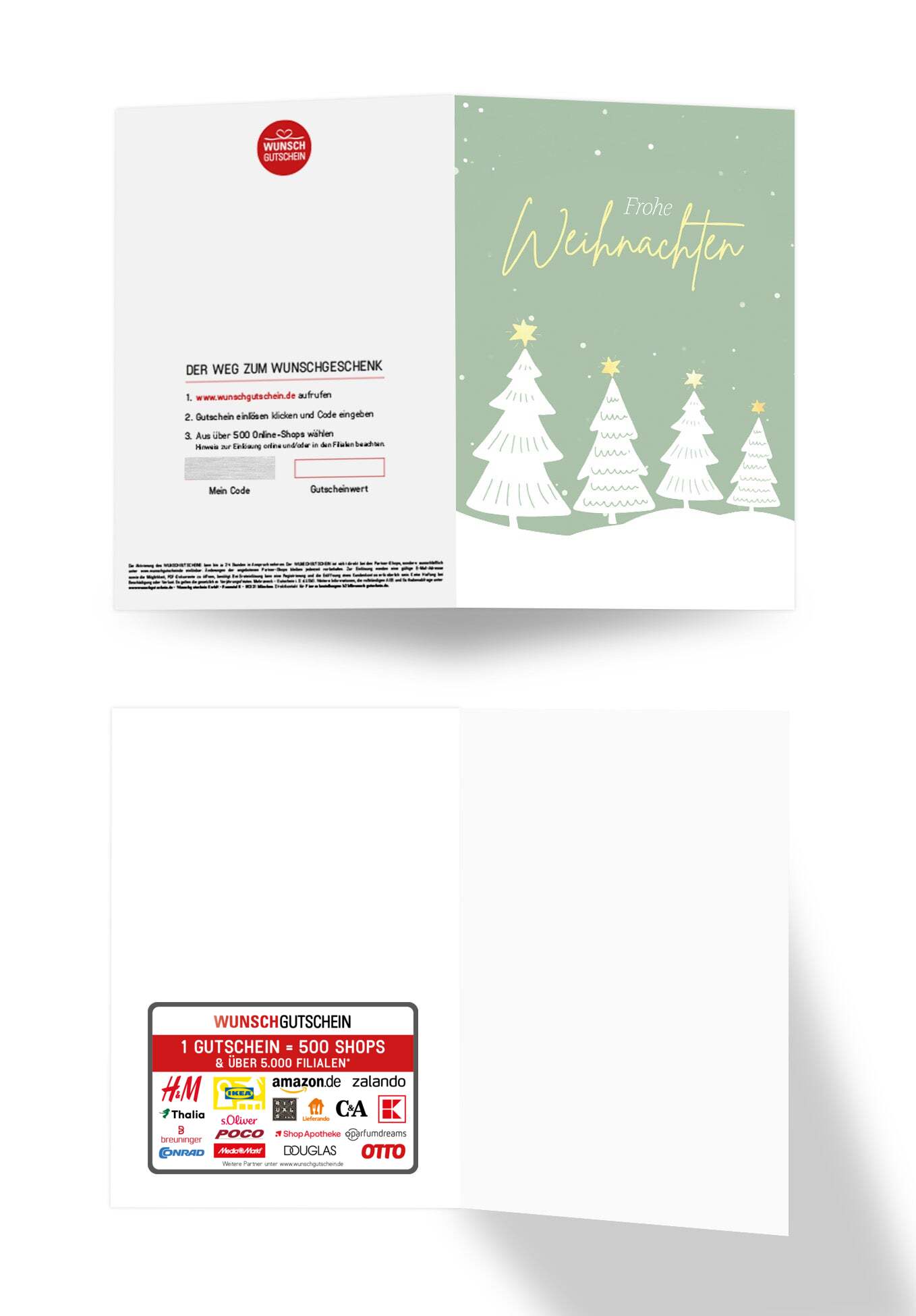 Wunschgutschein Frohe Weihnachten - Tannen Grün Gelb – Geschenkgutschein Ansicht 3