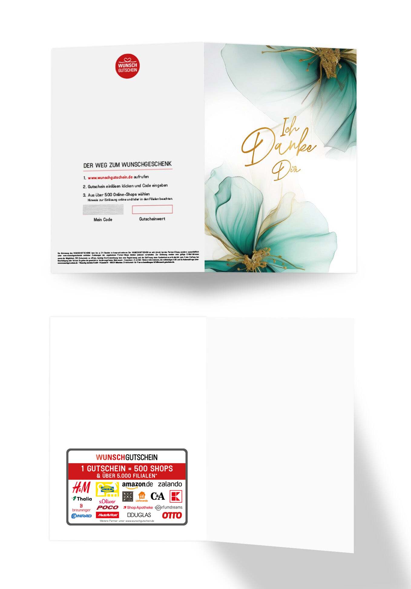 Wunschgutschein Ich Danke Dir - Blumen Grün Gold – Geschenkgutschein Ansicht 3
