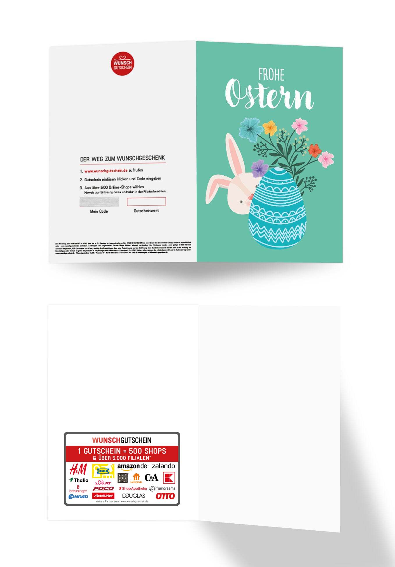Wunschgutschein Frohe Ostern - Hase mit Ei Türkis – Geschenkgutschein Ansicht 3