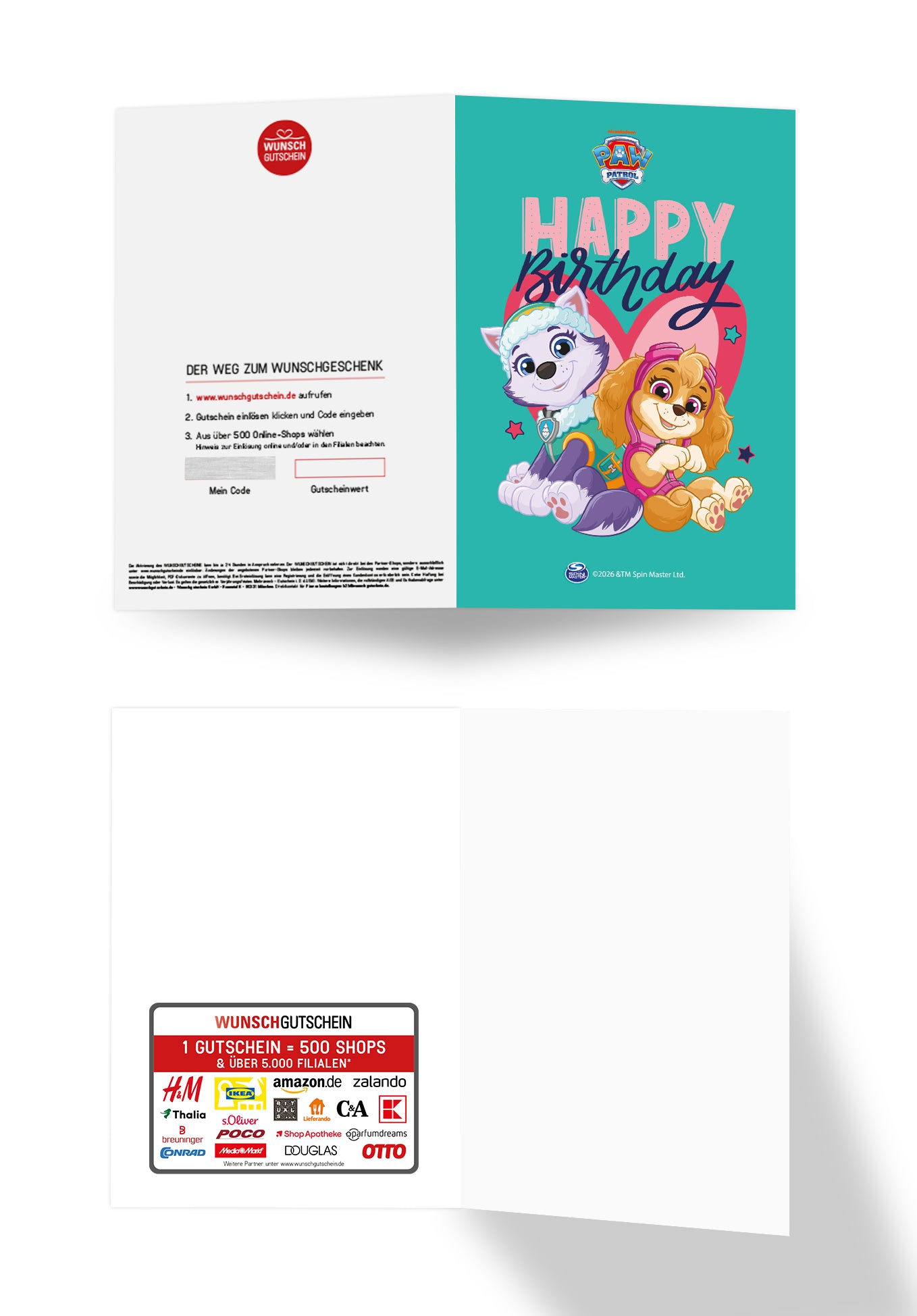 Wunschgutschein Paw Patrol - Happy Birthday - Türkis Herz PDF – Geschenkgutschein Ansicht 3