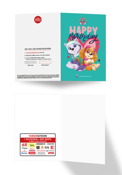 Wunschgutschein Paw Patrol - Happy Birthday - Türkis Herz PDF – Geschenkgutschein Ansicht 3